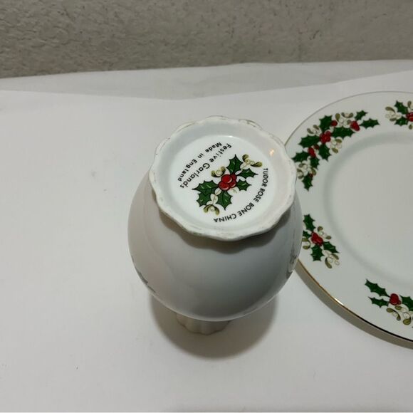 TUDOR ROSE CHINA FESTIVE GARLANDS BUD VASE & SALAD PLATE 8 1/8 ENGLAND G12 - Picture 6 of 11
